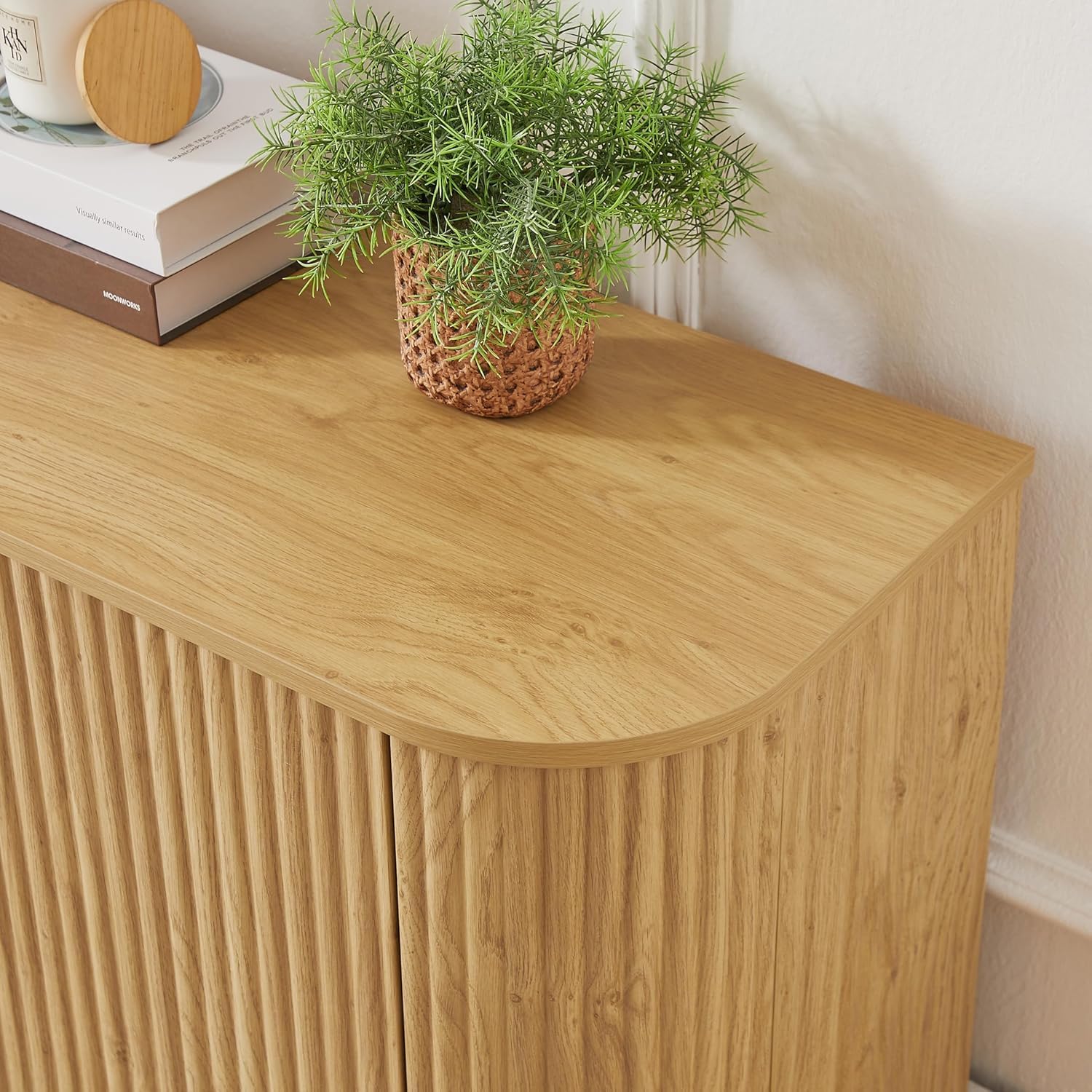 64" Fluted Sideboard Buffet Cabinet,Wood Modern Sideboard with Adjustable Shelf, TV Stand for Living Room,Dinning Room,Kitchen,Entryway(Oak)