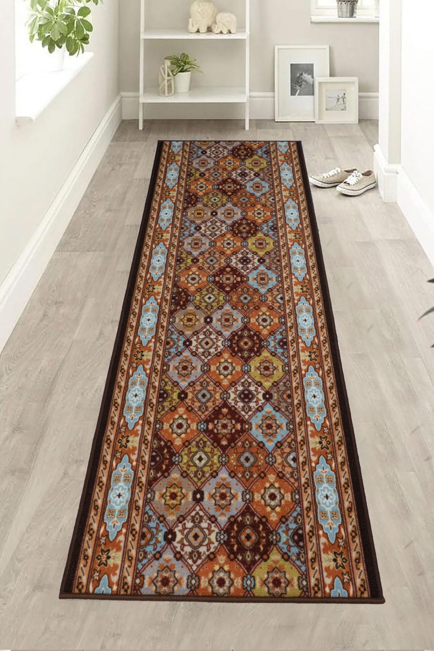 English Home Custom Size Anti Slip Low Profile Loop Pile Floral Multi Design Hallway Runner Rug for Indoor (Multi, 36" x 10')