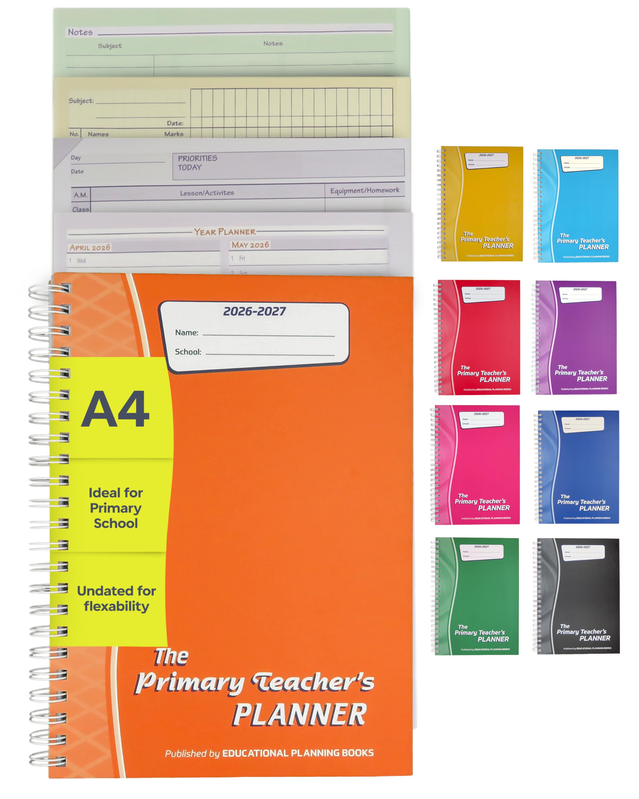 Educational Planning Books – The Primary Teachers Planner 2026-2027 – A4 – Undated Page-a-Day, Lesson, Term and Year Planning for Primary & Early Years Teachers – Hardback (PTP1-O)