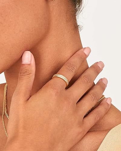 Miniatura 2 de PAVOI Anillo de circonita cúbica apilable chapado en oro de 18 quilates Anillos de eternidad para mujer Anillo de pulgar, 18 quilates, oro,