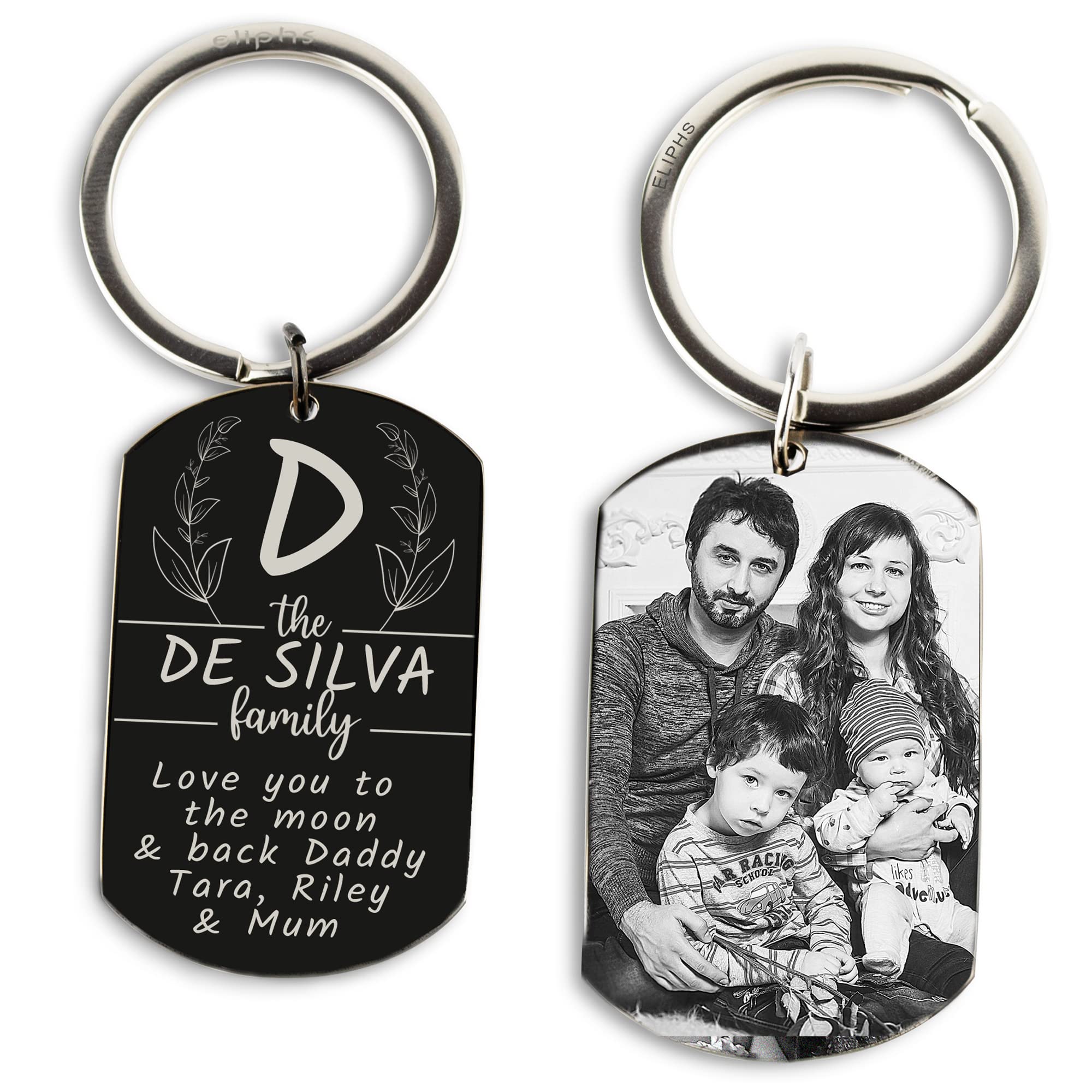 Eliphs Unisex Silver Personalised Photo Engraved Christmas Valentines Mothers Day Father’s Day Keyring Text Message For Dag Dad Keepsake In A Box For Men Memorial Stainless Steel Tag