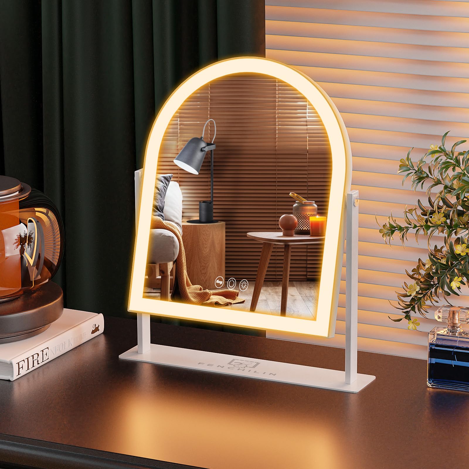 FENCHILIN女優ミラーハリウッドミラー鏡ライト付き卓上壁掛け両用