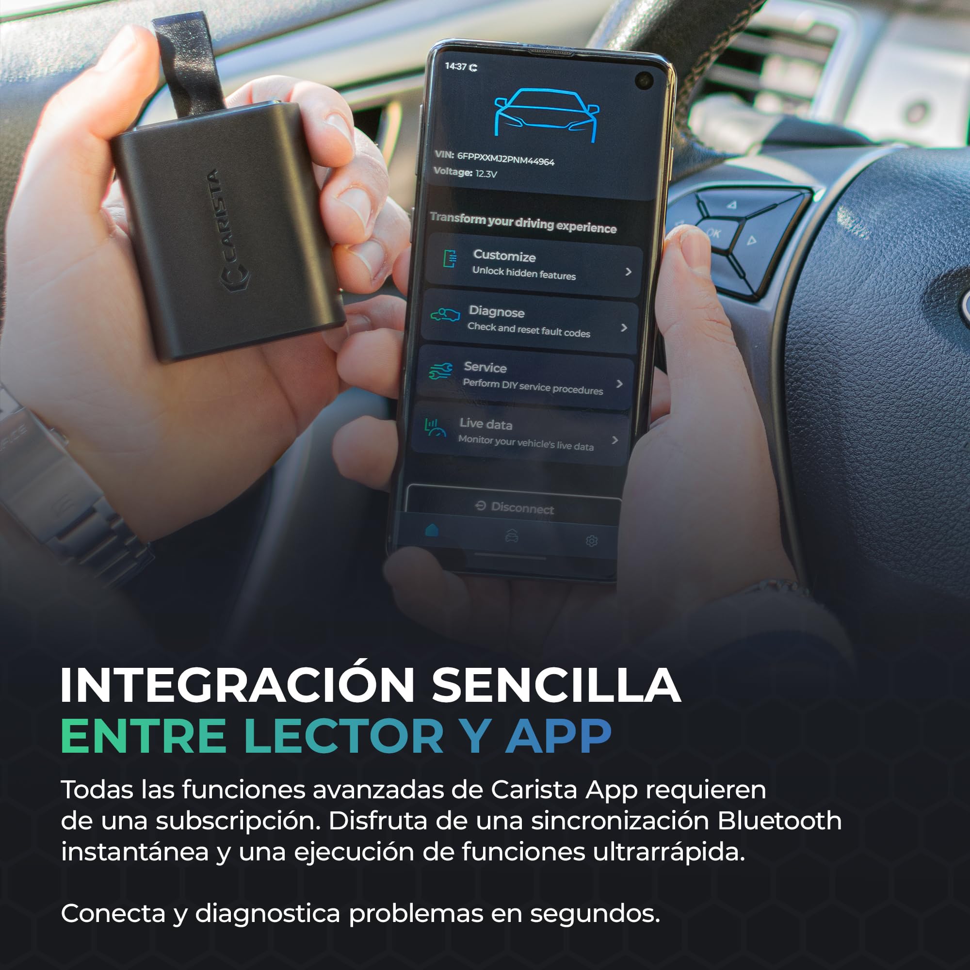 Carista EVO - Lector OBD2 Bluetooth: Diagnosis Coche Multimarca, Activación de Extras, Live Data y Herramientas de Servicio (Requiere Suscripción)
