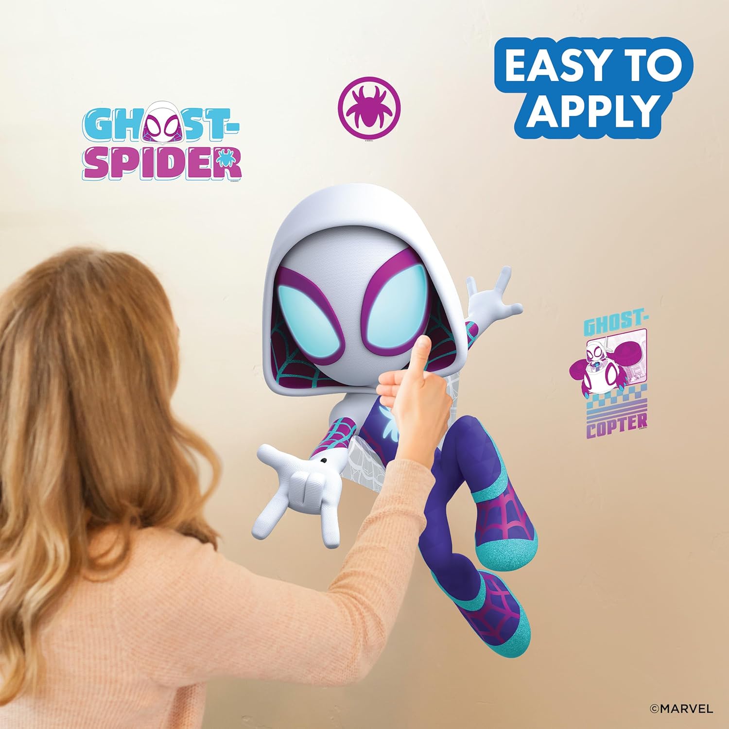 Marvel Spidey and His Amazing Friends Ghost Spider Wall Decal - 23" Gwen Stacy Vinyl Stickers for Bedroom Bathroom Decor - Peel and Stick Room Decorations
