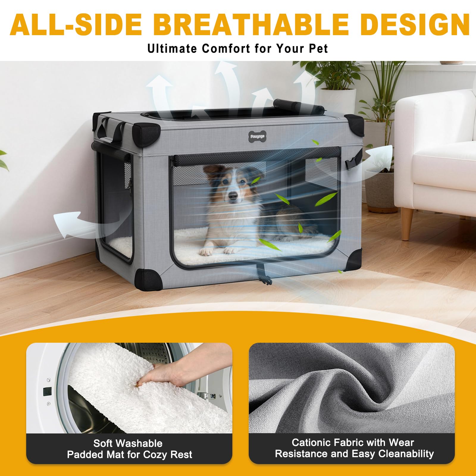 Collapsible Dog Crate 36 Inch with Plush Mat, 5 Mesh Windows Foldable Pet Kennel, Portable Pet Crate for Indoor & Outdoor – Easy Assembly No Tools Required - image 2