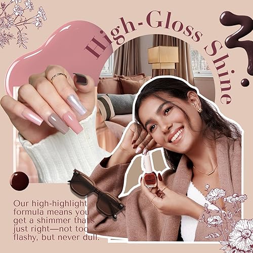 Miniatura 4 de AZUREBEAUTY Juego de esmalte de uñas 4 colores otoño invierno marrón rosa purpurina esmalte de uñas de secado rápido laca natural para uñas kit para