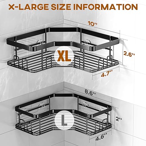 Miniatura 3 de MAXIFFE Paquete de 3 organizadores de ducha de esquina extragrande con soporte para jabón, gran capacidad, fácil de instalar, sin perforaciones,
