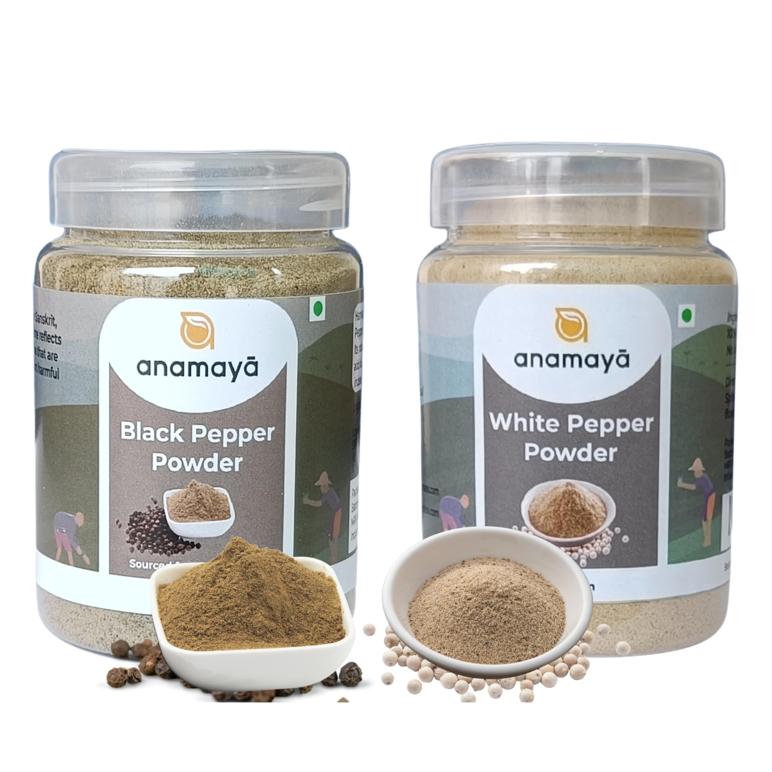 Anamaya Combo of Black Pepper Powder & White Pepper Powder | Kali Mirch (Shillong special) and Safed Mirch Powder (Erode special) | 100% Pure and Authentic | Pack of 2 | 100 Gms Each (B0CRZ6TCGB) Amazon Price History, Amazon Price Tracker