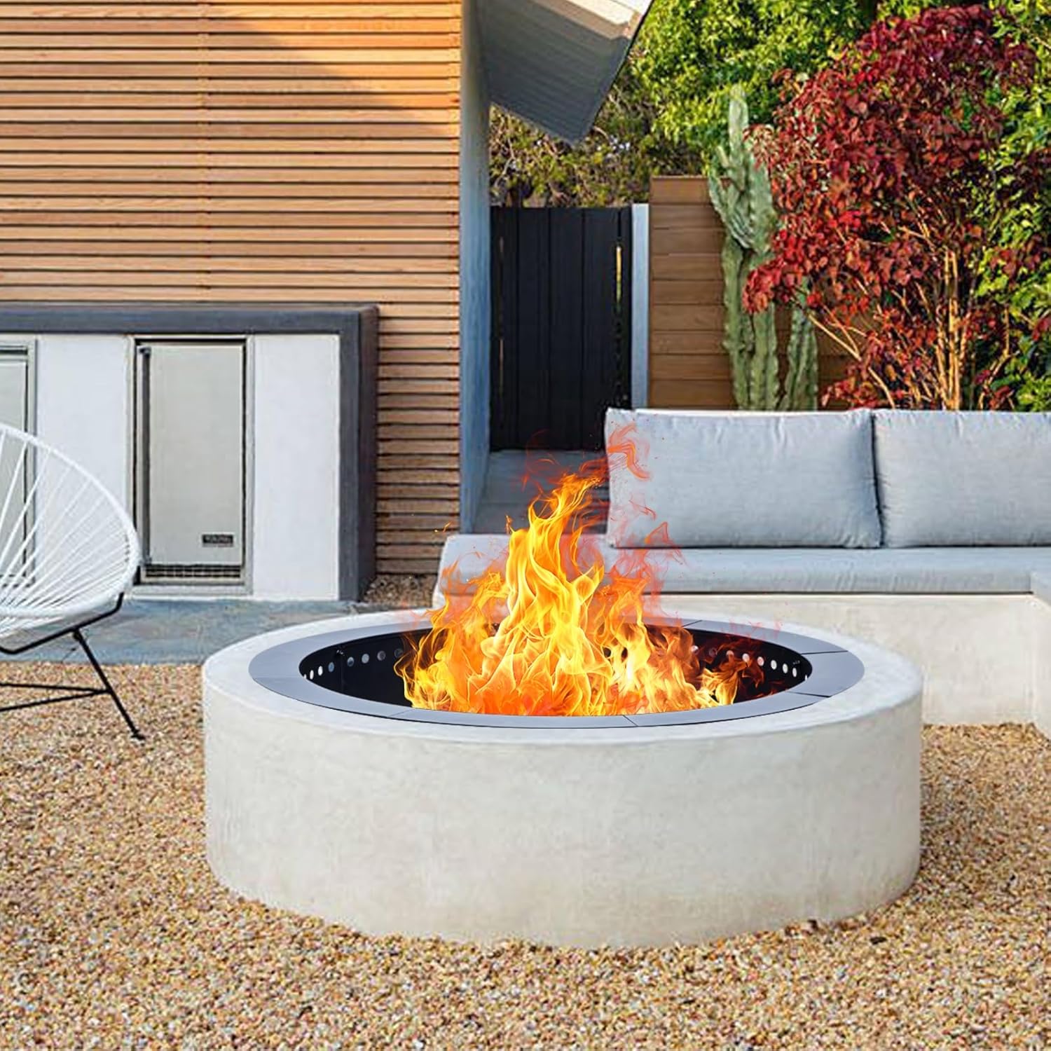 OutVue 36 inch Fire Ring, Large Round Firepit Insert,Fire Pit Ring for Camping, Wood Burning Fire Pit for Yard,Garden,Outdoor Fireplace, DIY Fire Rings for Outside