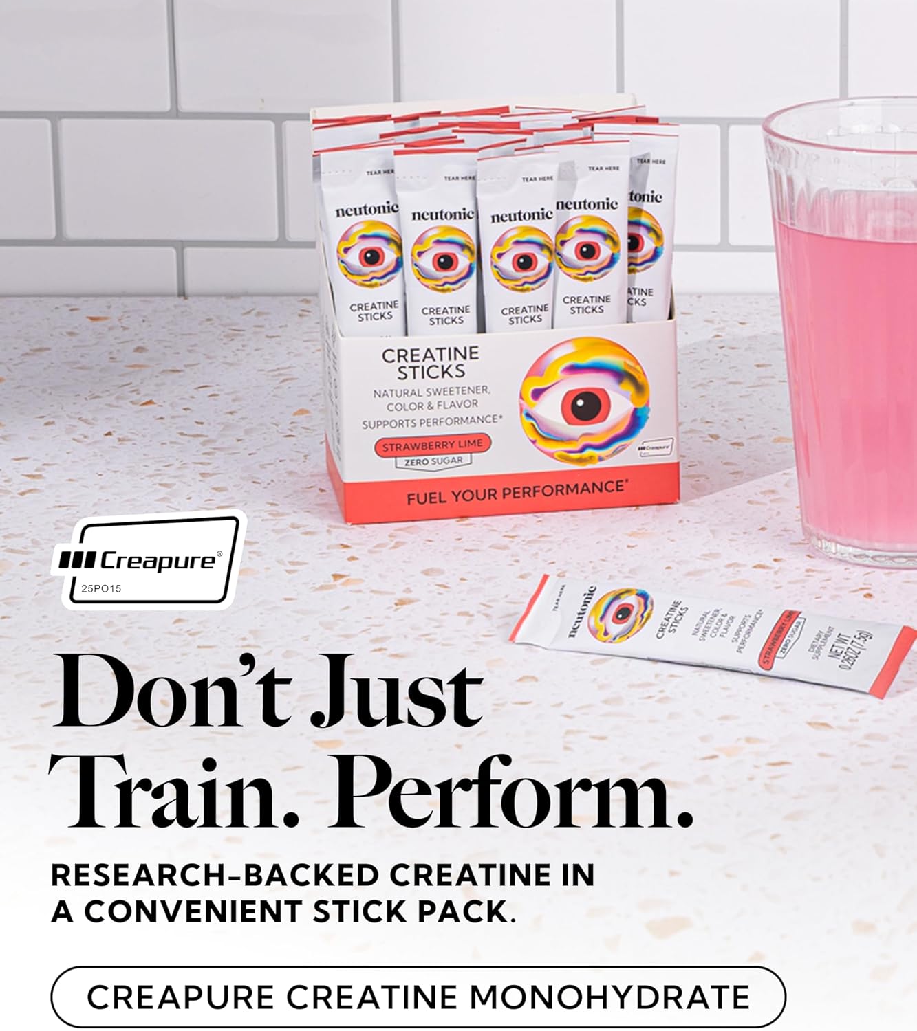 Neutonic Creatine Monohydrate | Strawberry Lime Flavored | Premium Micronized Creapure Creatine Powder | Supports Strength and Power | Zero Sugar, Vegan | Convenient Single-Serve Packets | 30 Sticks - Image 2