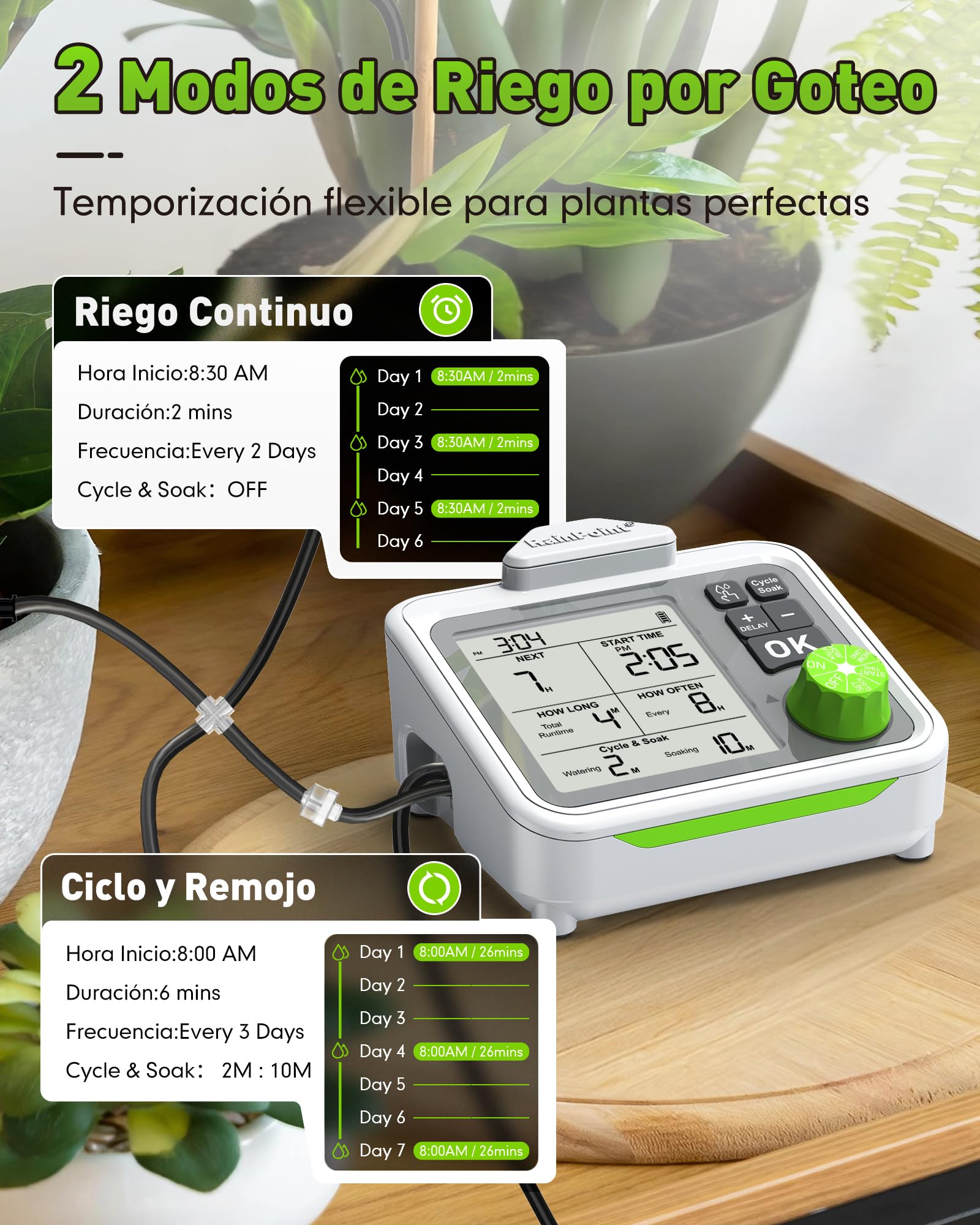 RAINPOINT Sistema de riego automático, riego automático en interiores para 20 plantas en maceta, kit de riego por goteo recargable para plantas de interior, balcón, riego de vacaciones