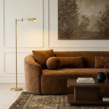 Brightech Leaf Pharmacy LED Reading Lamp, Dimmable Floor Lamp with Easy Rotation over Chair or Desk for Living Rooms & Offices, Adjustable Standing Tall Lamp, For Sewing & Crafts, Antique Brass (Gold)