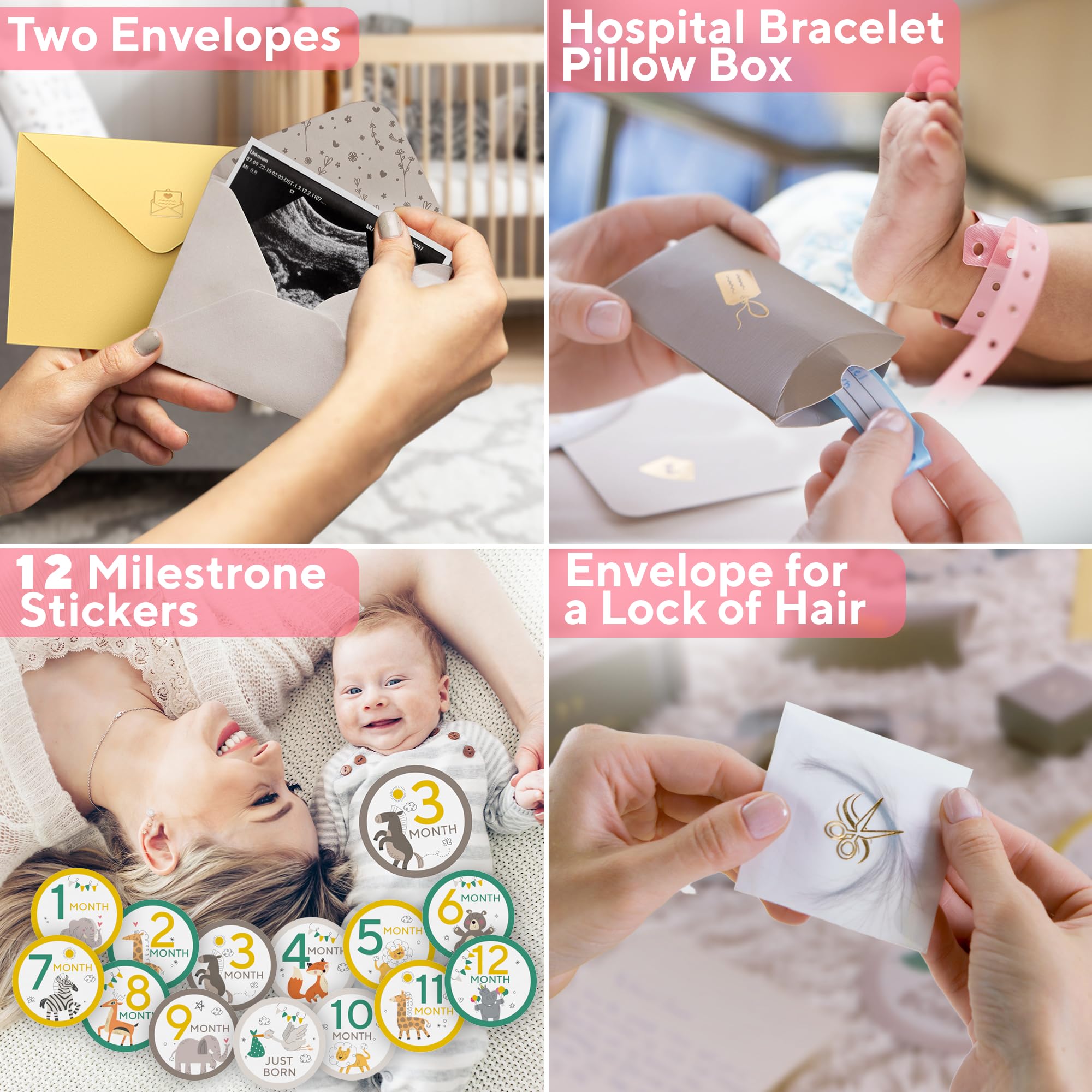 Ultimate Baby - Caja de recuerdos para niños y niñas, hermosa caja de recuerdos para nuevos padres, con kit de huellas de manos y pies, calcomanías de hito, caja de dientes y más, perfecto regalo para