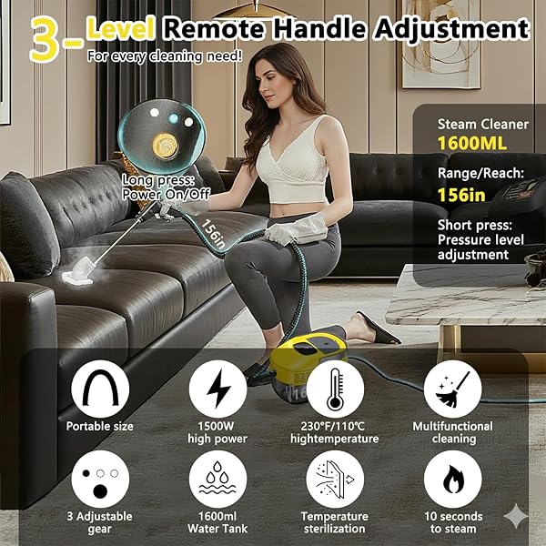 3 Level Adjustable Pressurized Handheld Steam Cleaner for Home - 1