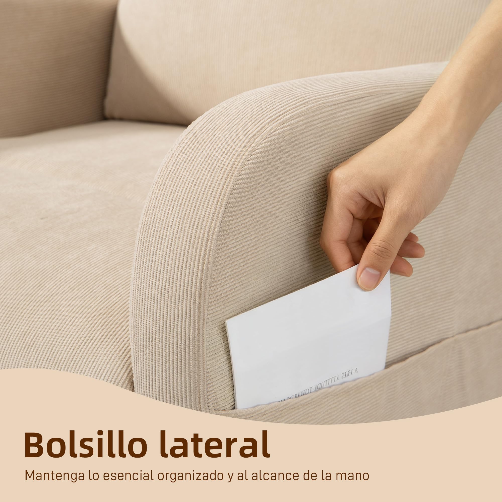 HOMCOM Silla Mecedora, Mecedora de Pana con Respaldo Alto, Patas de Madera de Caucho, Bolsillos, Reposabrazos, Estilo Moderno, Sillón de Lactancia, Carga 120 kg, para Dormitorio, Salón, Beige