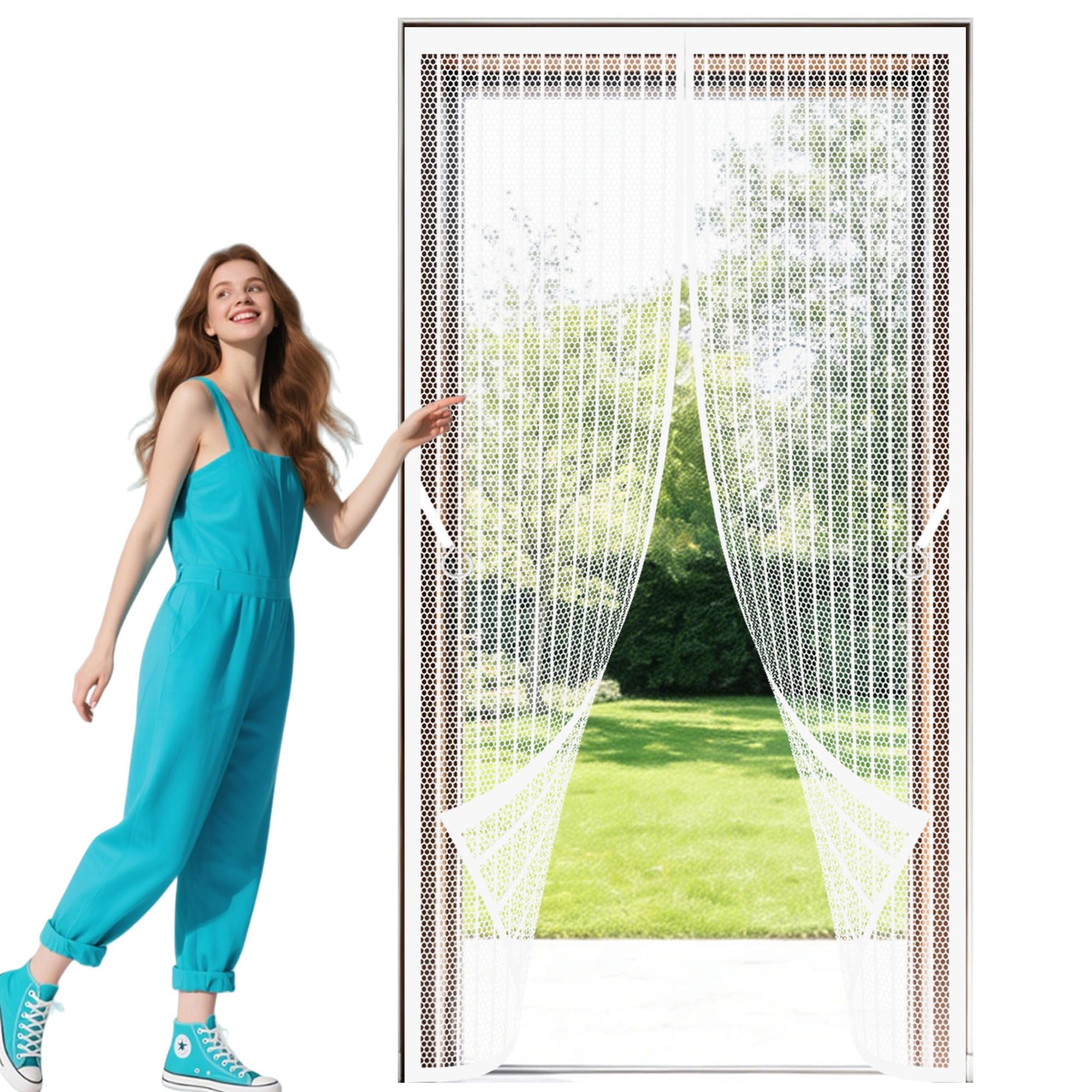 Door Screen 64 x 259 cm Self Sealing Door Fly Screen Keeps Flies Mosquitoes Out for Living Room, Bedroom, Patio, White