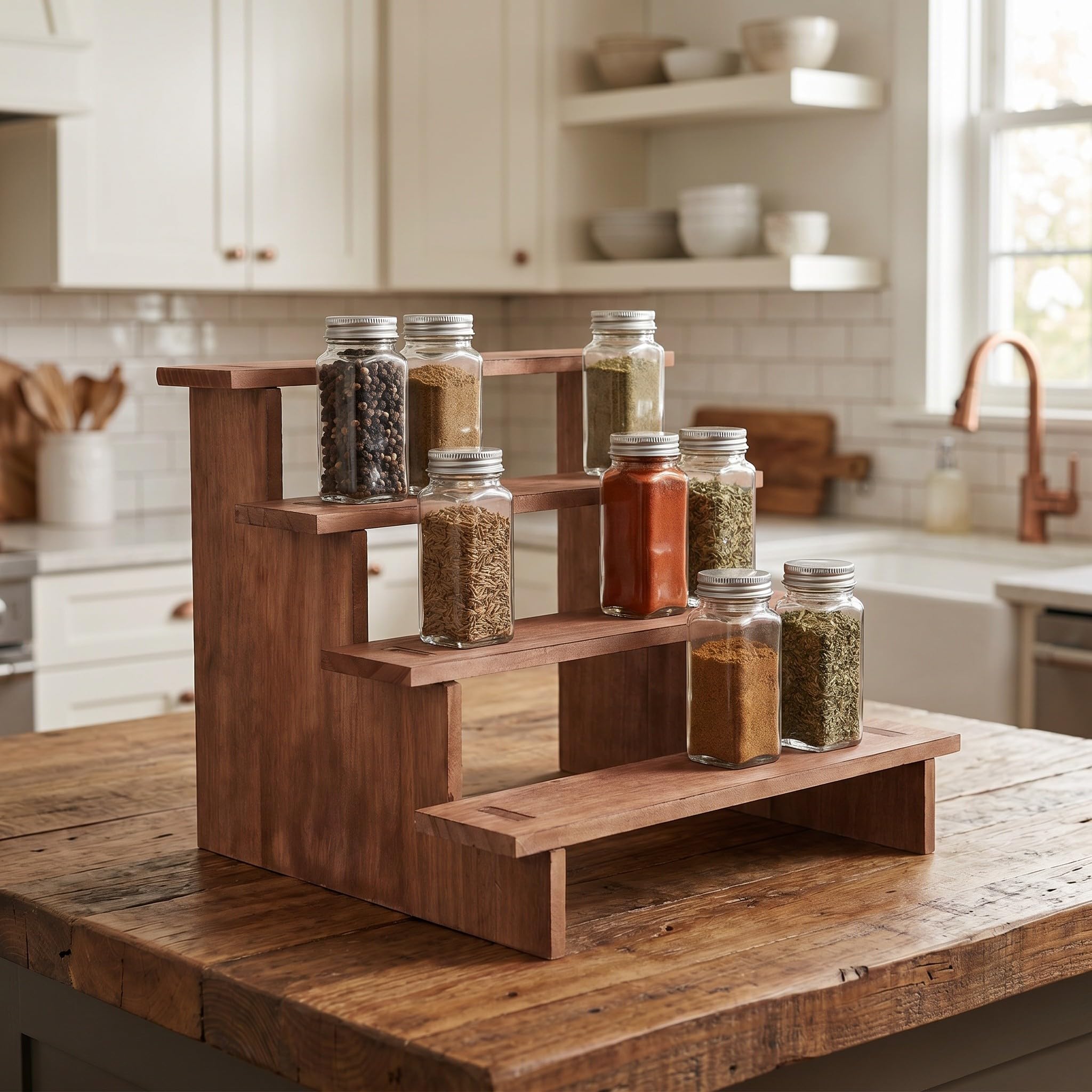Operitacx 1 Set di supporti espositivi in ​​legno: supporto per cupcake e dessert a 4 ripiani in legno - Scaffale da tavolo per action figure, profumi, oggetti da collezione e allestimenti per negozi.
