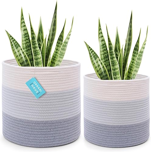 OrganiHaus Paquete de 2 macetas para plantas de interior  Cubierta de maceta de árbol  Cestas tejidas para plantas de interior  Cesta de cuerda de