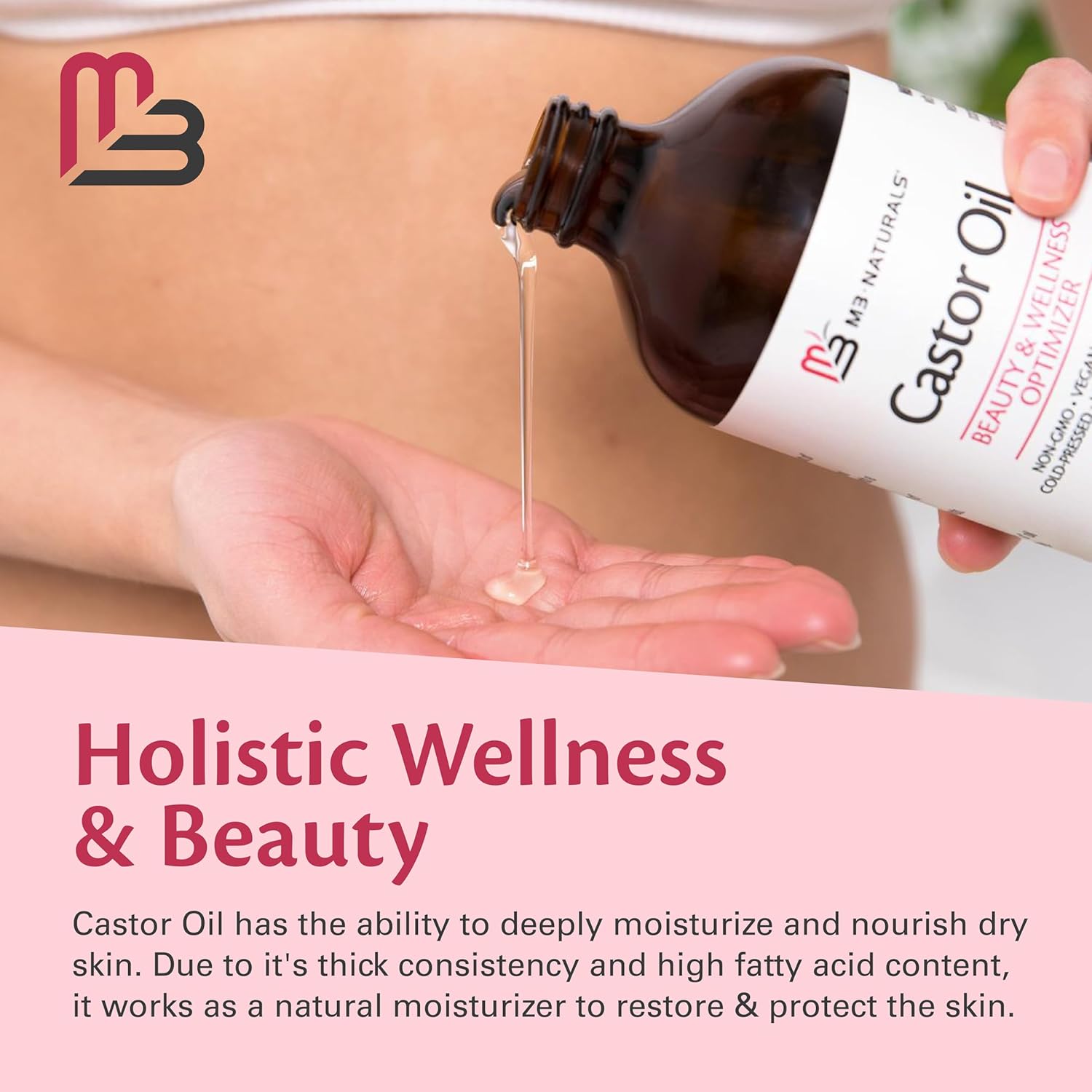 100% Pure Organic Castor Oil for Hair, Lash and Eyebrow Growth, Lymphatic Drainage, Stomach Discomfort and Skin Hydration | Hexane-Free, Cold Pressed and Unrefined in a 16.9 fl oz (500ml) Glass Bottle