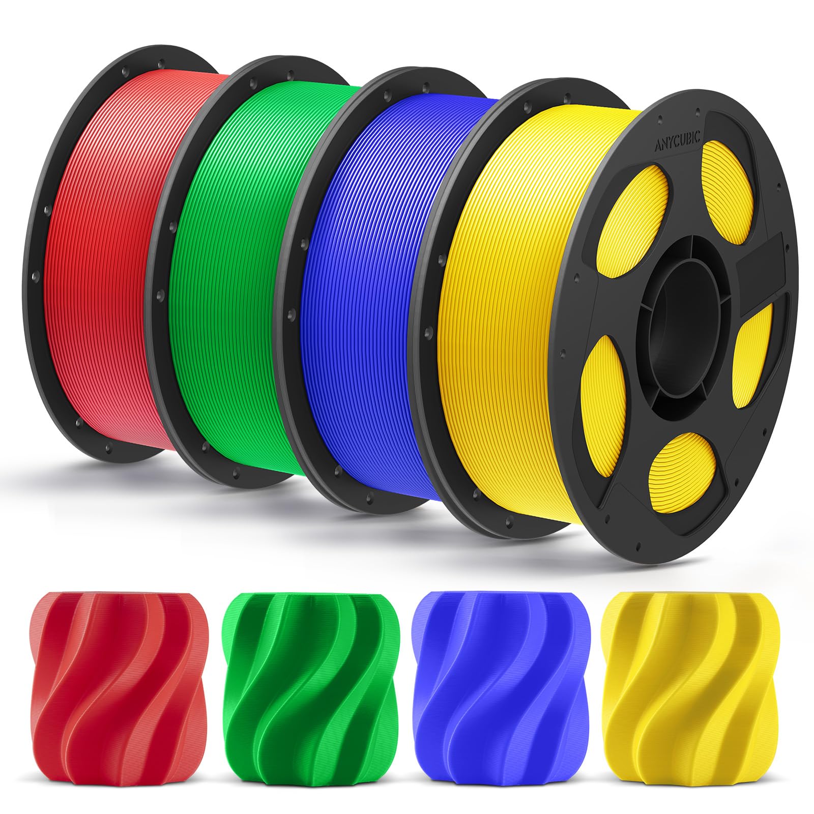 ANYCUBIC PLA Plus Filament, 4KG PLA+ Grün Rot Blau Gelb