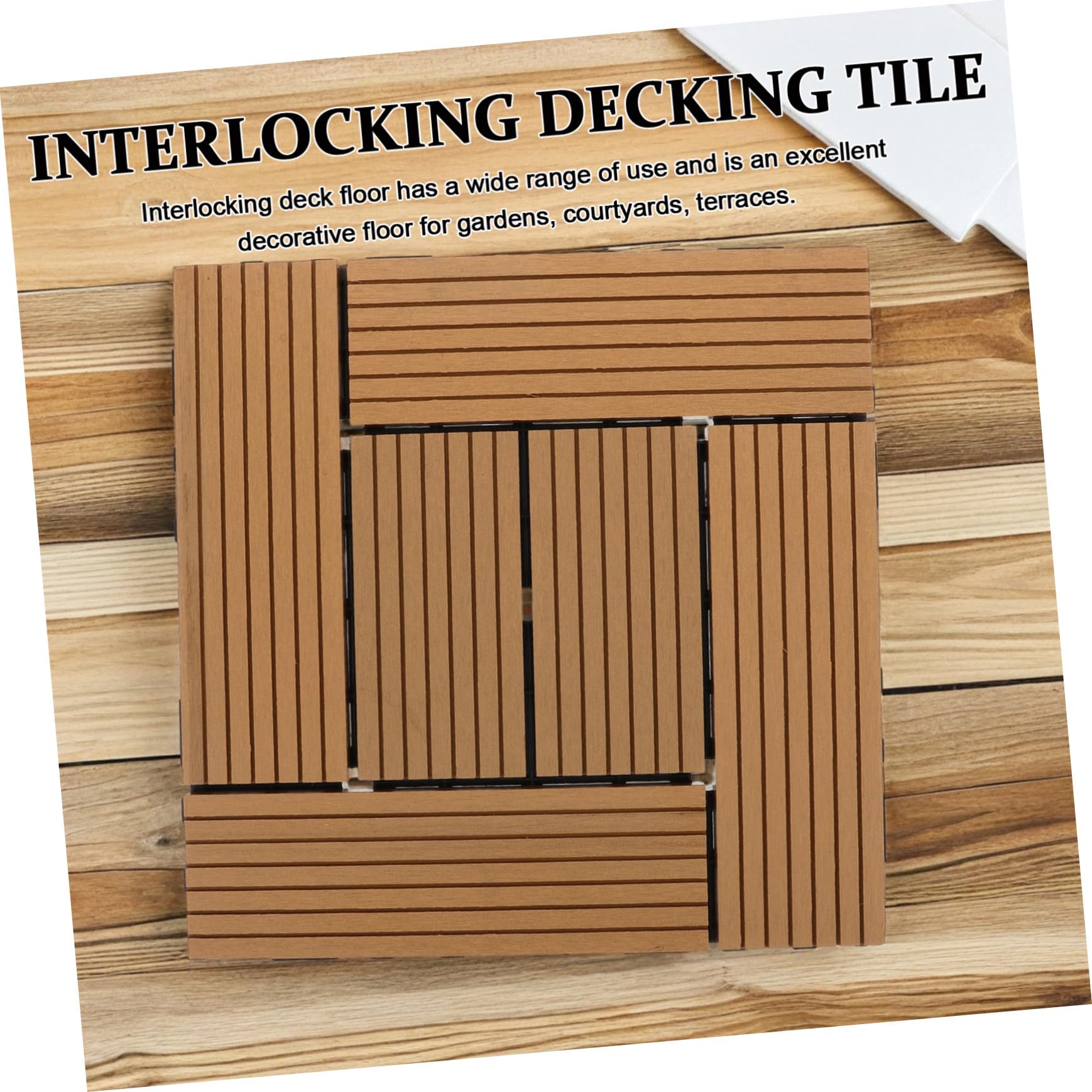 Holibanna Dalles de Terrasse Clipsables Bois Composite Durable Revêtement Sol Extérieur Antidérapant pour Balcon Patio et Jardin Installation DIY Facile