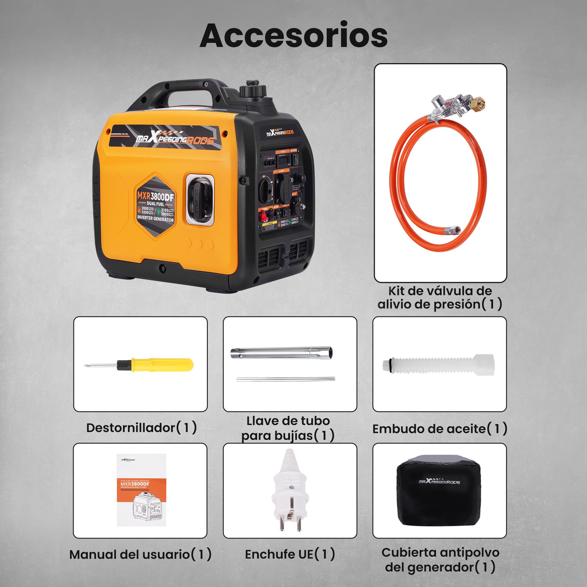 maXpeedingrods Groupe Electrogene Silencieux GPL et Essence 3500W Inverter Générateur Portable avec Prises USB et 230V avec Affichage Numérique pour Camping Car Caravanes Jardin | Generador inversor con tomas USB y de 230 V y pantalla digital para autocar