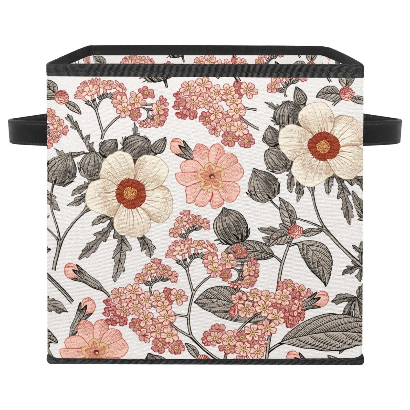 Boîte de rangement pliable cube en tissu motif fleurs sauvages pour placard