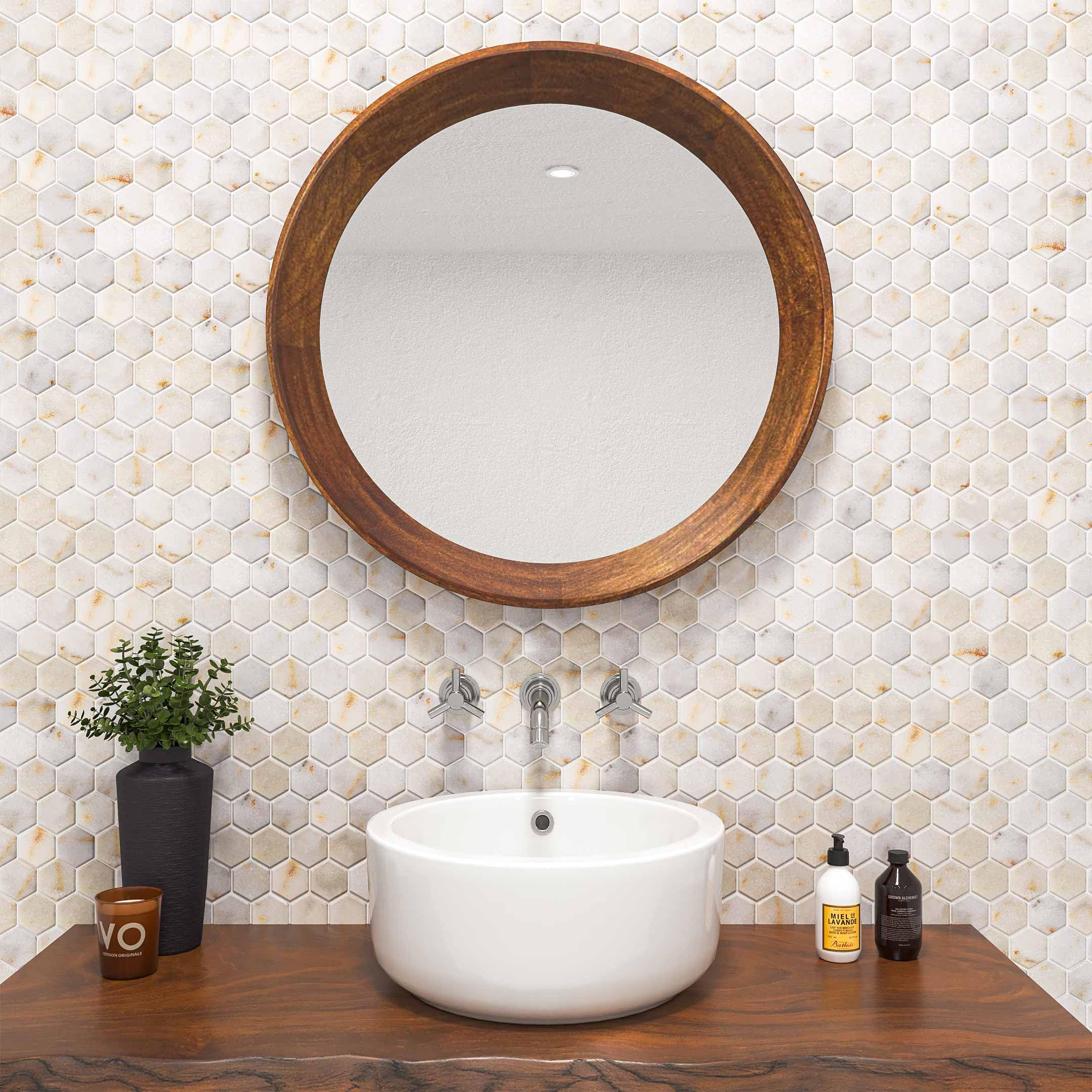 Superdeal - Azulejos de mosaico hexagonal, 10 baldosas, 2 pulgadas, oro antiguo, para suelo, pared, baño, ducha, cocina, espejo de cocina, revestimiento de mármol