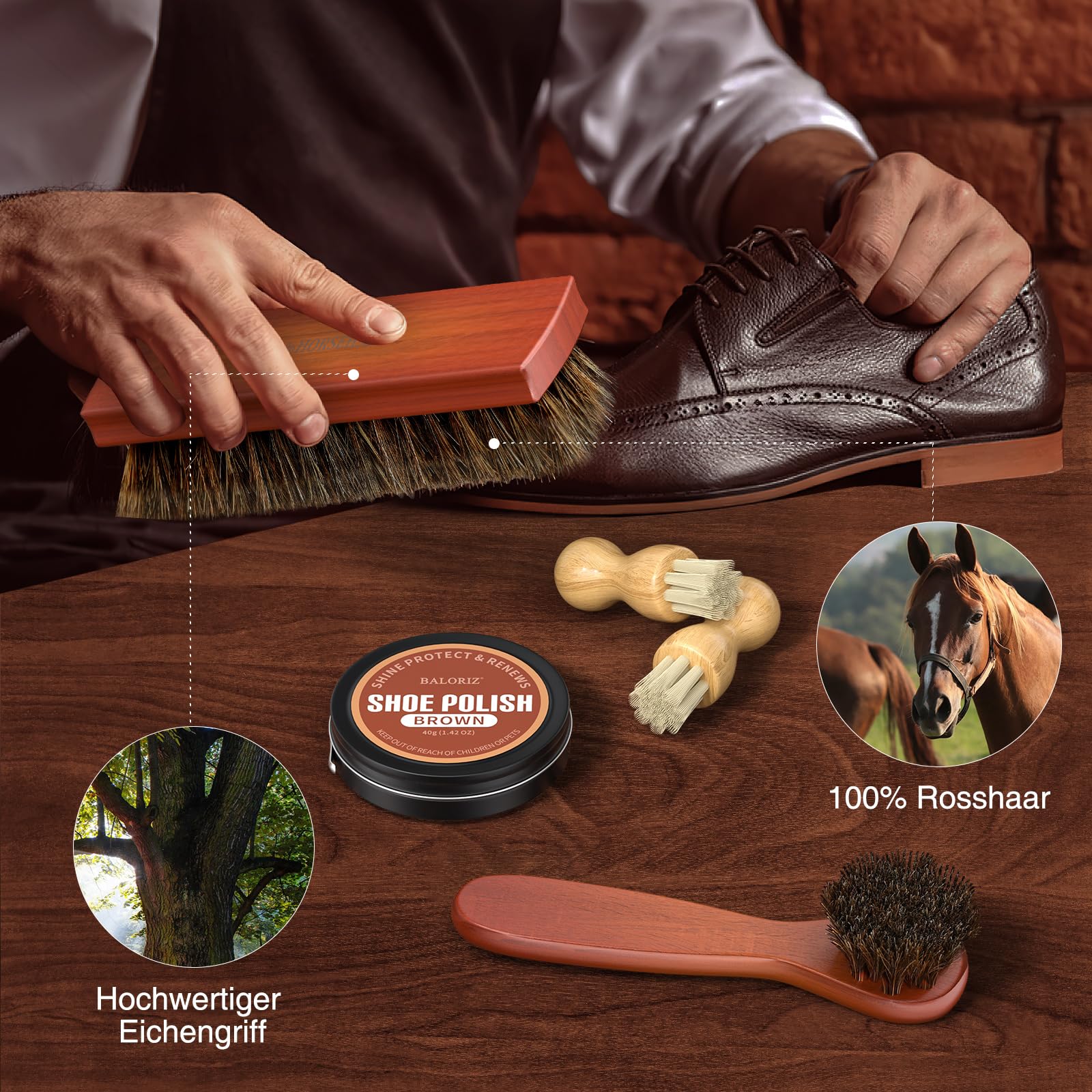 Schuhcreme & Pflegeset, Schuhputzset für Leder mit Schuhbürsten, Schuhcreme für Lederstiefel, Schuhpflege und -reinigung als Geschenk für Männer und Frauen Vatertags-Geschenkset