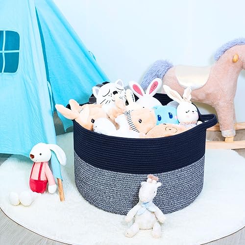 Miniatura 3 de MINTWOOD Design Cesta decorativa de cuerda de algodón tejida extragrande de 22 x 14 pulgadas, para sala de estar con asas y cesta de lavandería para