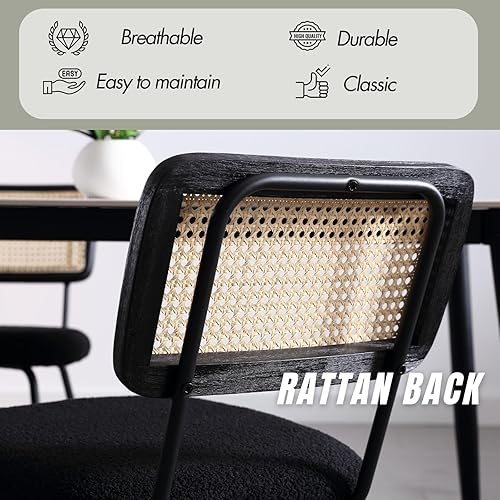 Miniatura 5 de Juego de 4 sillas de comedor modernas de ratán negro, sillas laterales sin brazos con patas de metal para comedorsala de estar