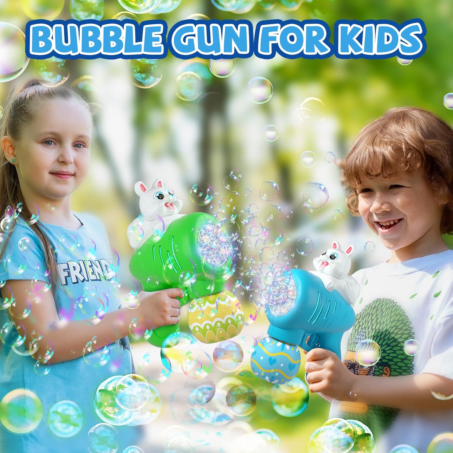2PAck Easter Bubble for Kids, Easter Toys for Kids, Easter Bubble Machine for Easter Basket Stuffer, Easter Toy Gifts for Kids, Light Up Easter Bubble Maker with 4 Bubble Solution