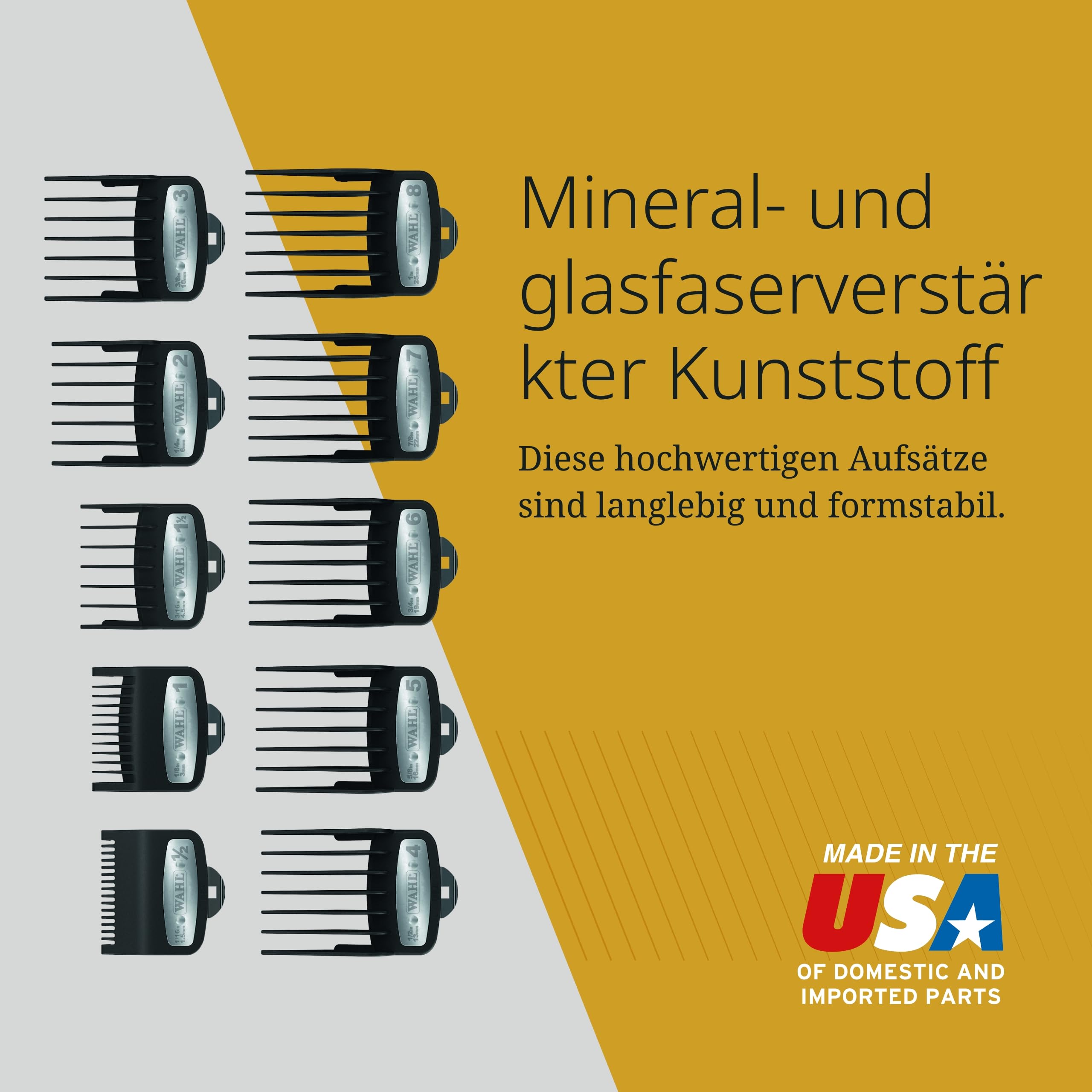 Wahl Premium-Schneidsätze mit Polybeutel - Premium-Aufsatzkämme-Set, 1,5 mm bis 25 mm - passend für alle kabelgebundenen Haarschneider von Wahl, 10 Stück