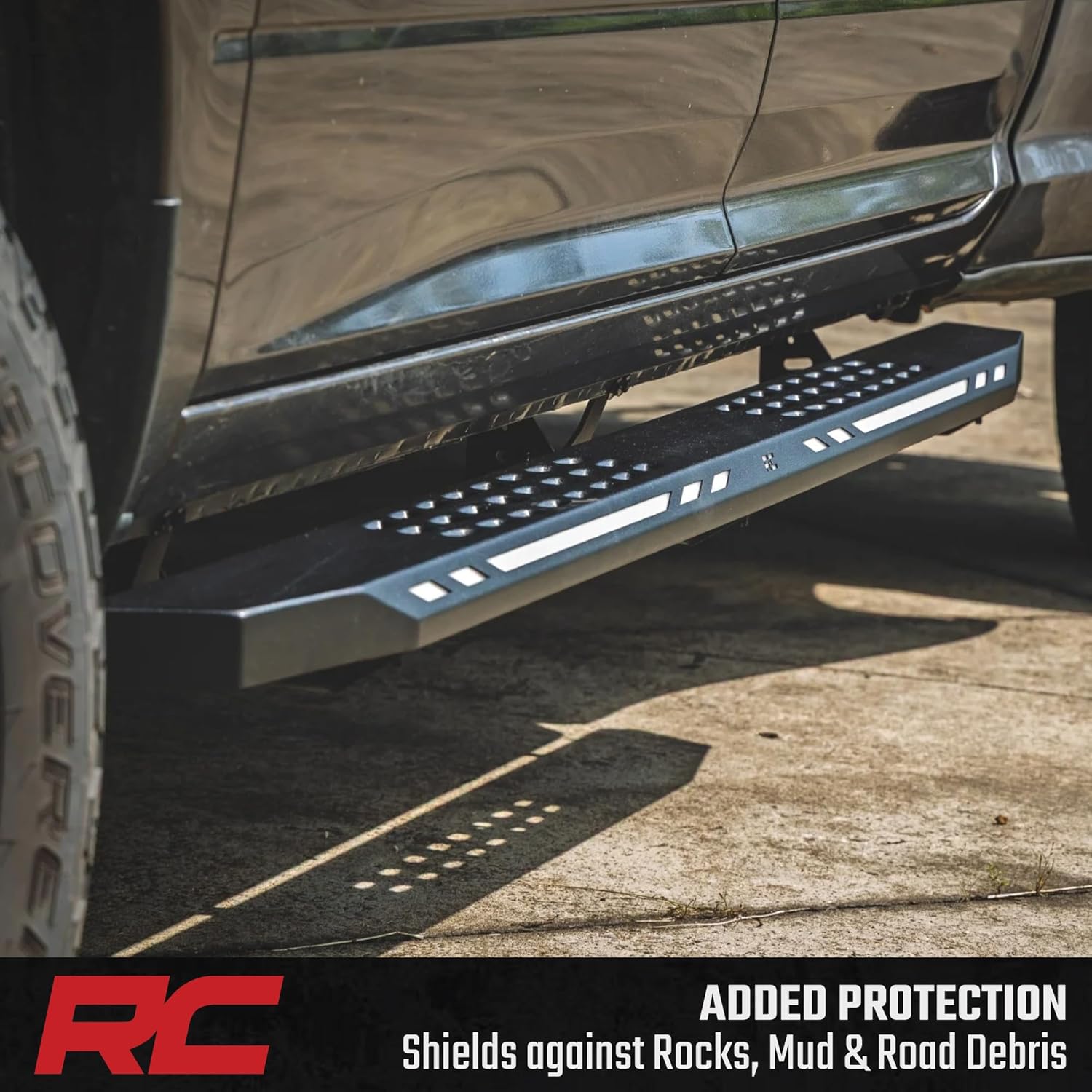 Rough Country AC2 LED Running Boards for Ram 1500/2500/3500 Crew Cab (2010-2025 & Classic) - Heavy Duty Steel Side Steps with Amber/White LED Lights