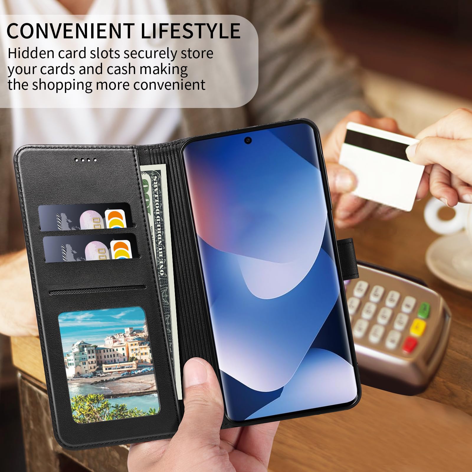 Cover per Xiaomi Redmi Note 15 4G/5G, Custodia in Pelle a Libro con Portafoglio Porta Carte Magnetica Supporto Cuoio Flip Case Cover Libretto Antiurto,Nero