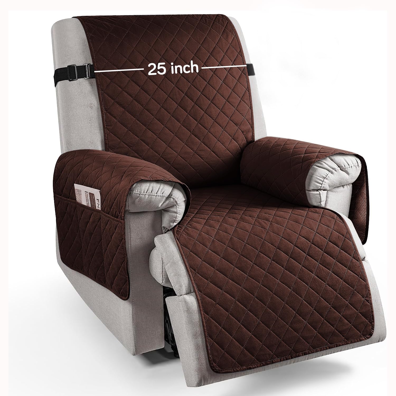 HOKIPO Polyester Quilted Recliner Chair Cover for 1 Seater with Side Pockets, Dark Brown (AR-4758-DBR) 3