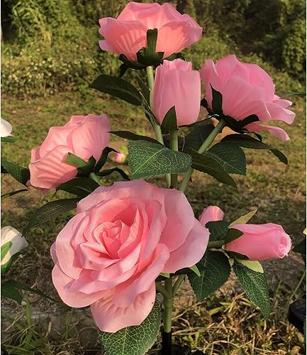 Miniatura 7 de 6 flores mejoradas Luces artificiales decorativas solares para jardín, luces de estaca de rosas impermeables al aire libre para el campo, patio,