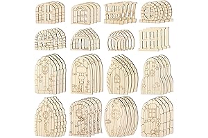 64 Pieces Unfinished Fairy Door Mini Wooden Garden Unpainted DIY Craft Fairy...