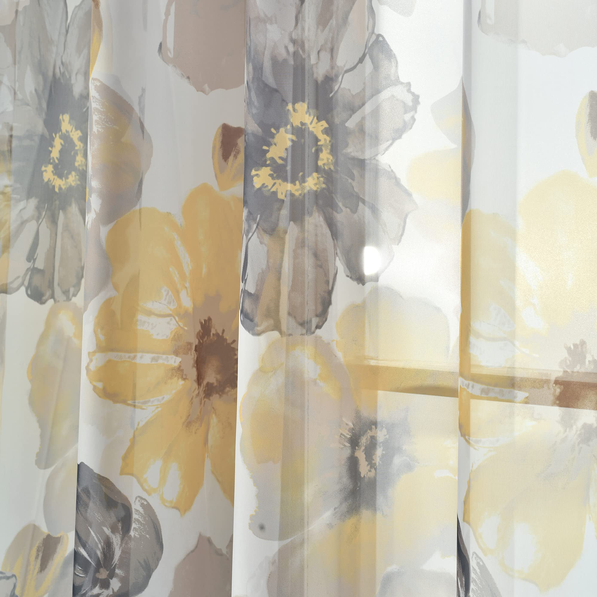 Lush Decor Leah Room Darkening Window Curtain Panel Pair Floral Insulated Grommet, 52" W x 84" L, Yellow & Gray - Image 3