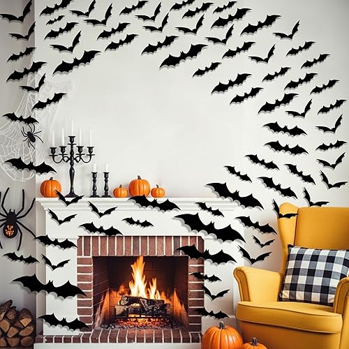 120 calcomanías de pared de murciélago 3D para decoraciones de Halloween, regalos de fiesta de Halloween, suministros de accesorios de decoración,