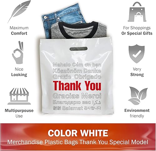 Miniatura 2 de White Thank You Merchandise - Bolsas de plástico para compras  Paquete de 100 bolsas de plástico de 20 x 20 pulgadas de grosor con asas troqueladas
