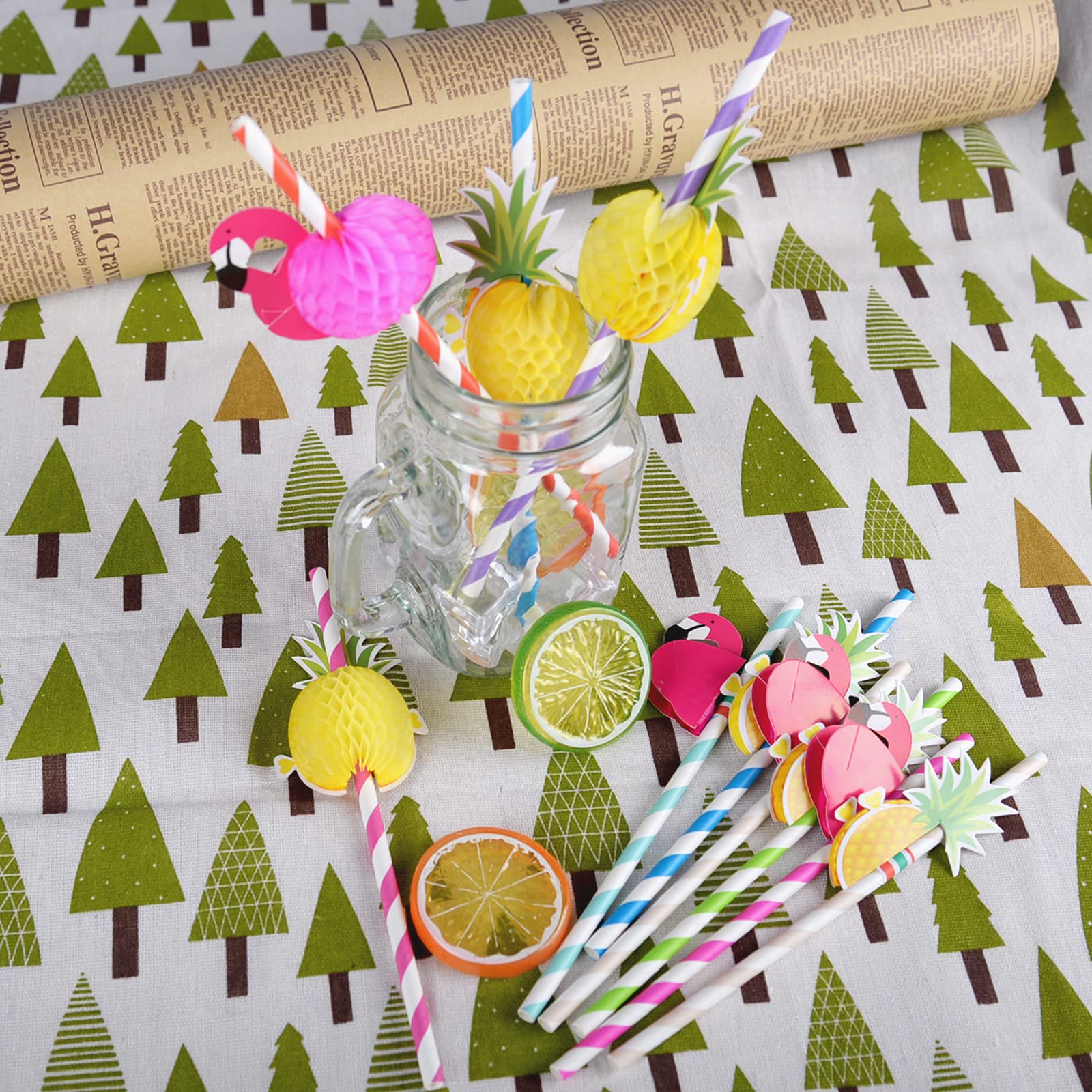 50 Pezzi 3D Cannucce di Carta Fenicottero e Ananas - Cannucce Cocktail per Hawaiian Luau Fiesta Compleanno Festa Parti Celebrazione di Matrimonio Decorazioni
