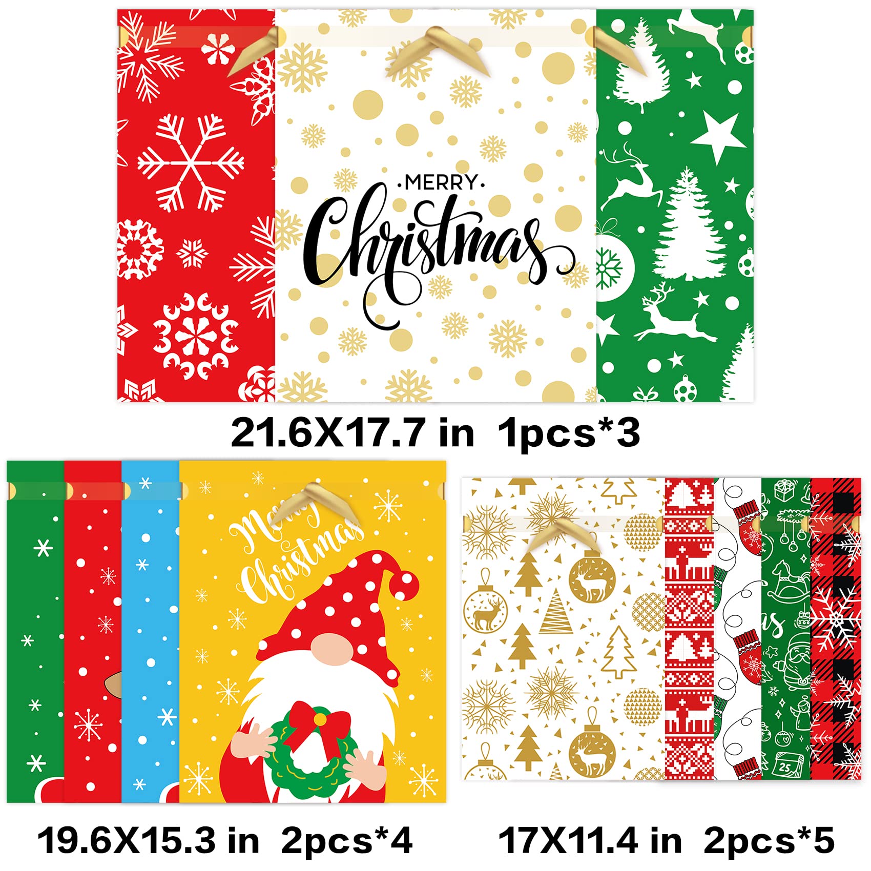 Joy Bang 21PCS Christmas Gift Bags Assorted Sizes, Large Drawstring Gift Bags for Presents, Xmas Santa Snowflakes Snowmen Reindeer Christmas Gift Bags, Treat Goody Candy Gift Bags, Party Supplies