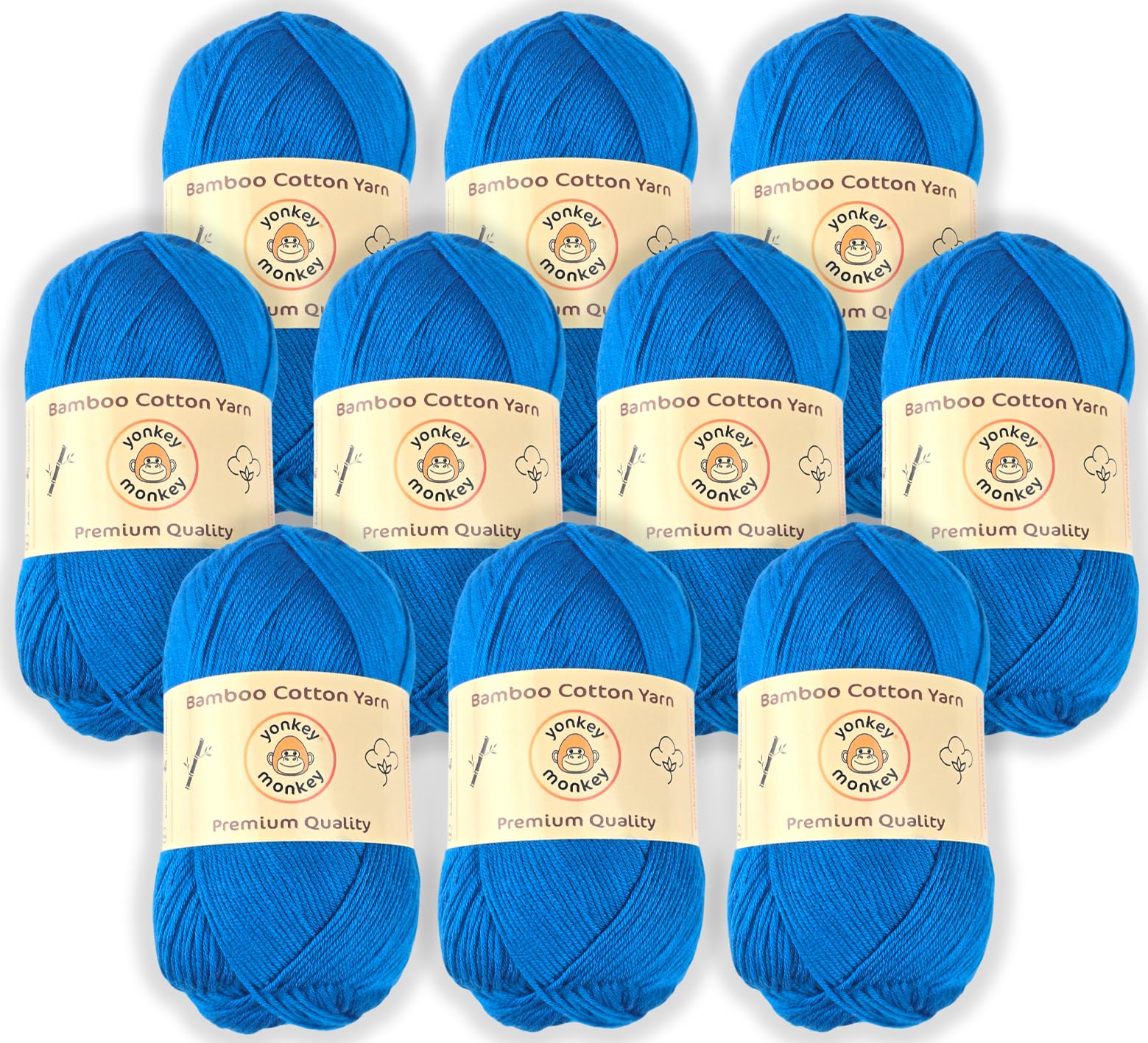 Yonkey Monkey 10-Pack of 500 Grams Yarn - 70% Rayon derived from Bamboo, 30% Cotton - Imported - Blue 9056