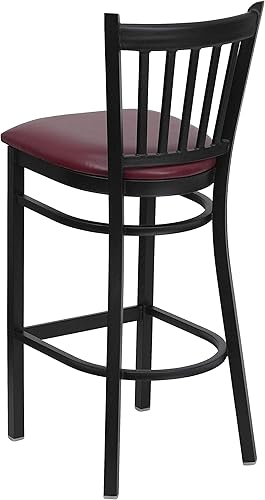 Miniatura 4 de Flash Furniture HERCULES Series - Taburete de bar de metal con respaldo vertical negro - Asiento de vinilo burdeos