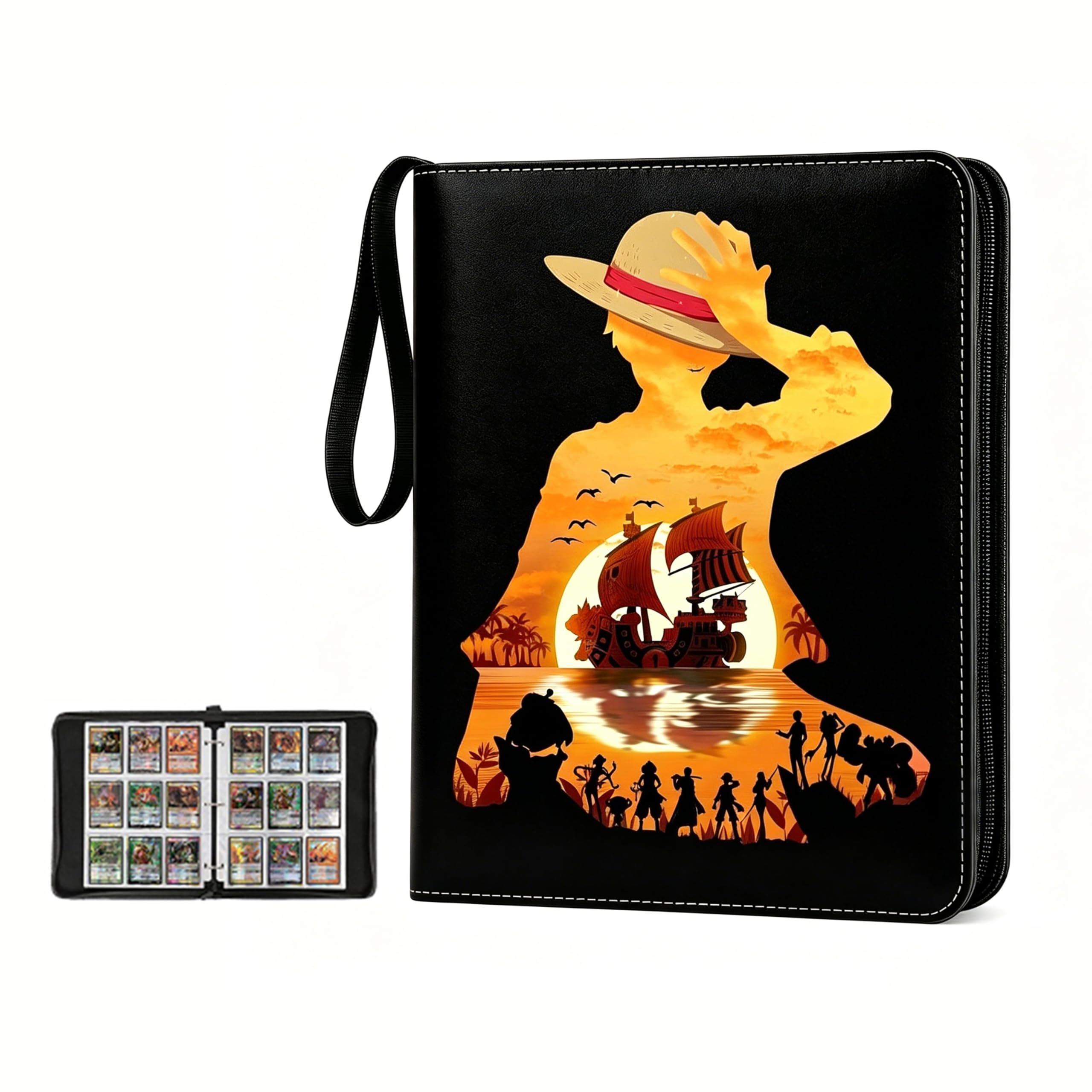 900 Taschen Sammelkartenbinder für One Piece Karten, 3 Ring Zipper Card Binder mit 50 abnehmbaren 9 Pocket Sleeves, Wasserdichtes Kartenalbum für TCG, MTG, Sport & Anime Karten, Kartenhalter in