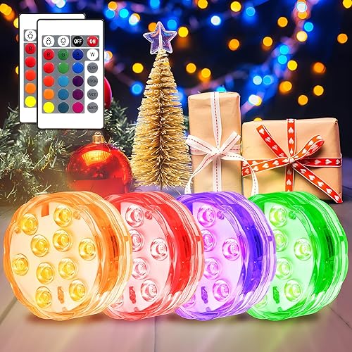 Creatrek Luces LED sumergibles con control remoto, 16 luces de piscina que cambian de color, luces de piscina inalámbricas para piscinas sobre el