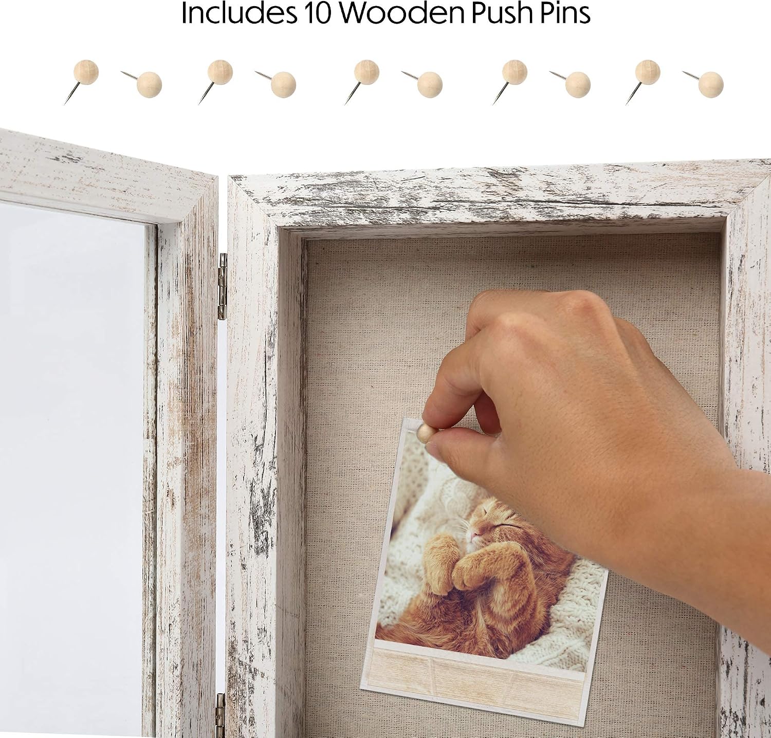LotFancy Shadow Box Frame, 8x10 Memory Box Picture Frame, Display Case for Bouquet, Photos, Keepsakes, Medals, Rustic White, 10 Pushpins Included
