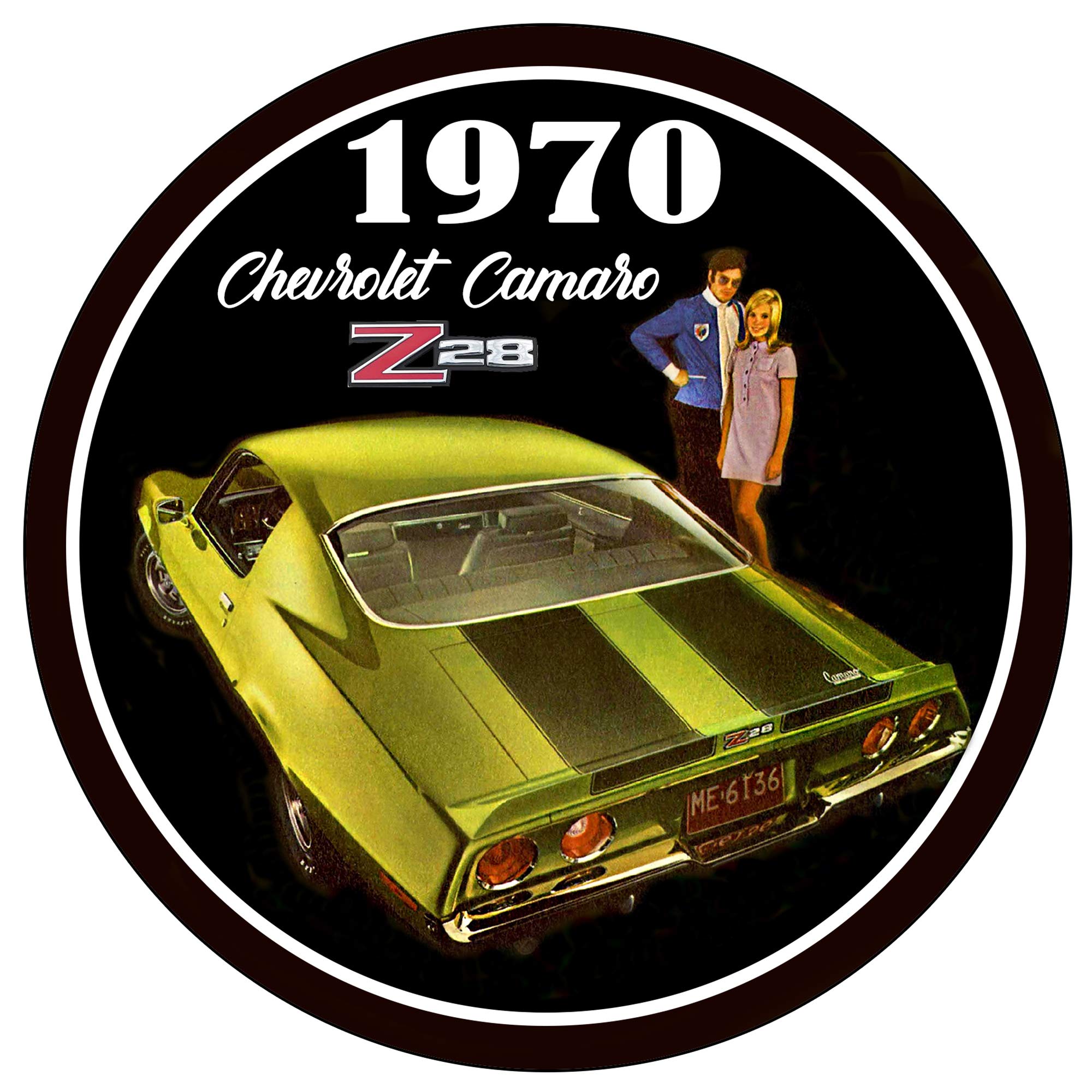 BrotherhoodVintage Gas Sign Reproduction Vintage Metal Signs Round Metal Tin Sign for Garage and Home 8 Inch Diameter – Camaro Z28 1970