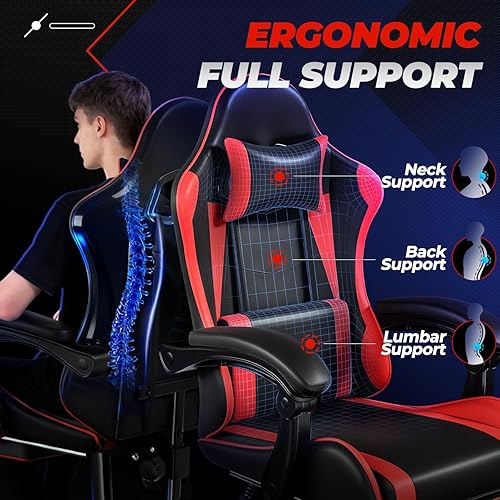 Miniatura 5 de Auto Dynasty Silla para videojuegos ergonómica, silla de oficina de respaldo alto con soporte lumbar ajustable, apoyabrazos articulado, apoyacabezas